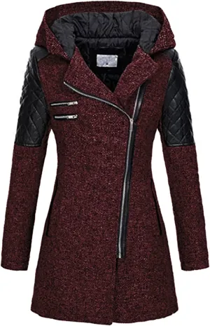 Double Breasted Trench Coats for Women 2024 Winter Wool Blend Lining Peacoats Mid-Length Hooded Jackets with Belt