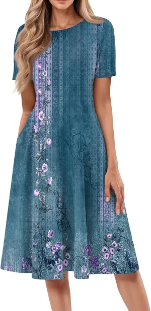 Dresses Women Casual Midi Dresses for Women Short Sleeve Summer Dresses Women Summer Ethnic Style Cute