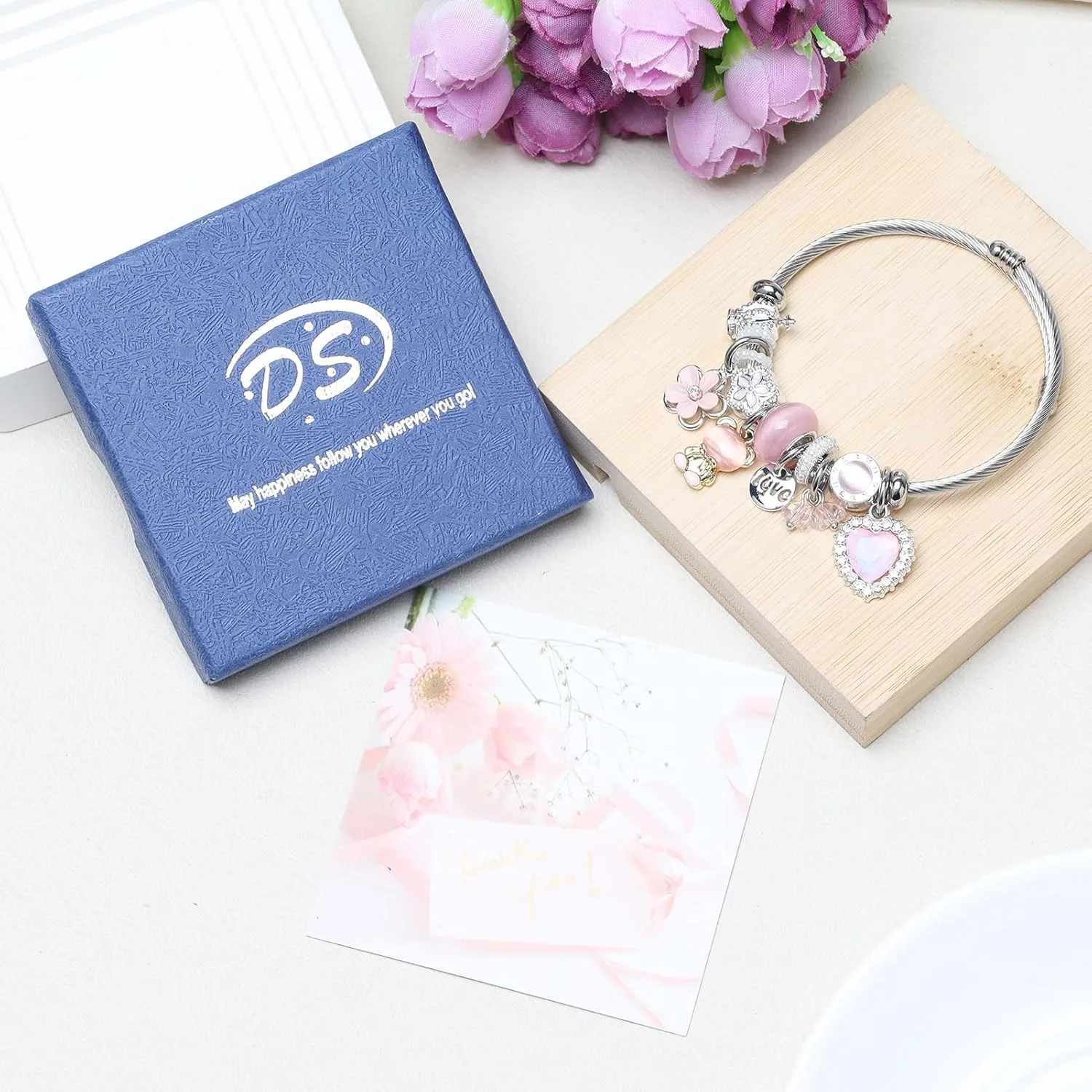 DS Charm Bracelets for girls,exquisite cute cartoon friendship bracelets Silver Stainless Steel Bangle with birthday Gift box, Adjustable girls jewelry Suitable for holiday gifts