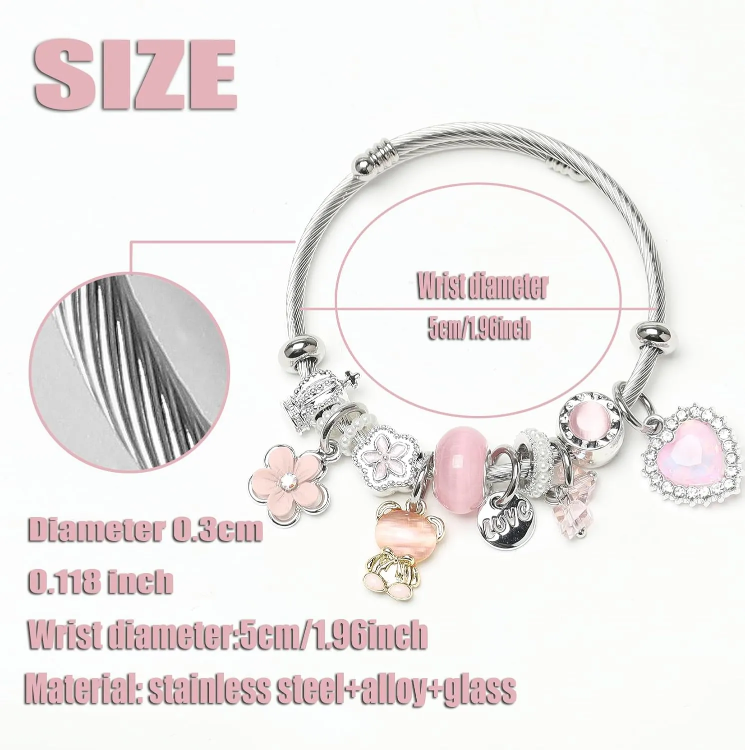 DS Charm Bracelets for girls,exquisite cute cartoon friendship bracelets Silver Stainless Steel Bangle with birthday Gift box, Adjustable girls jewelry Suitable for holiday gifts
