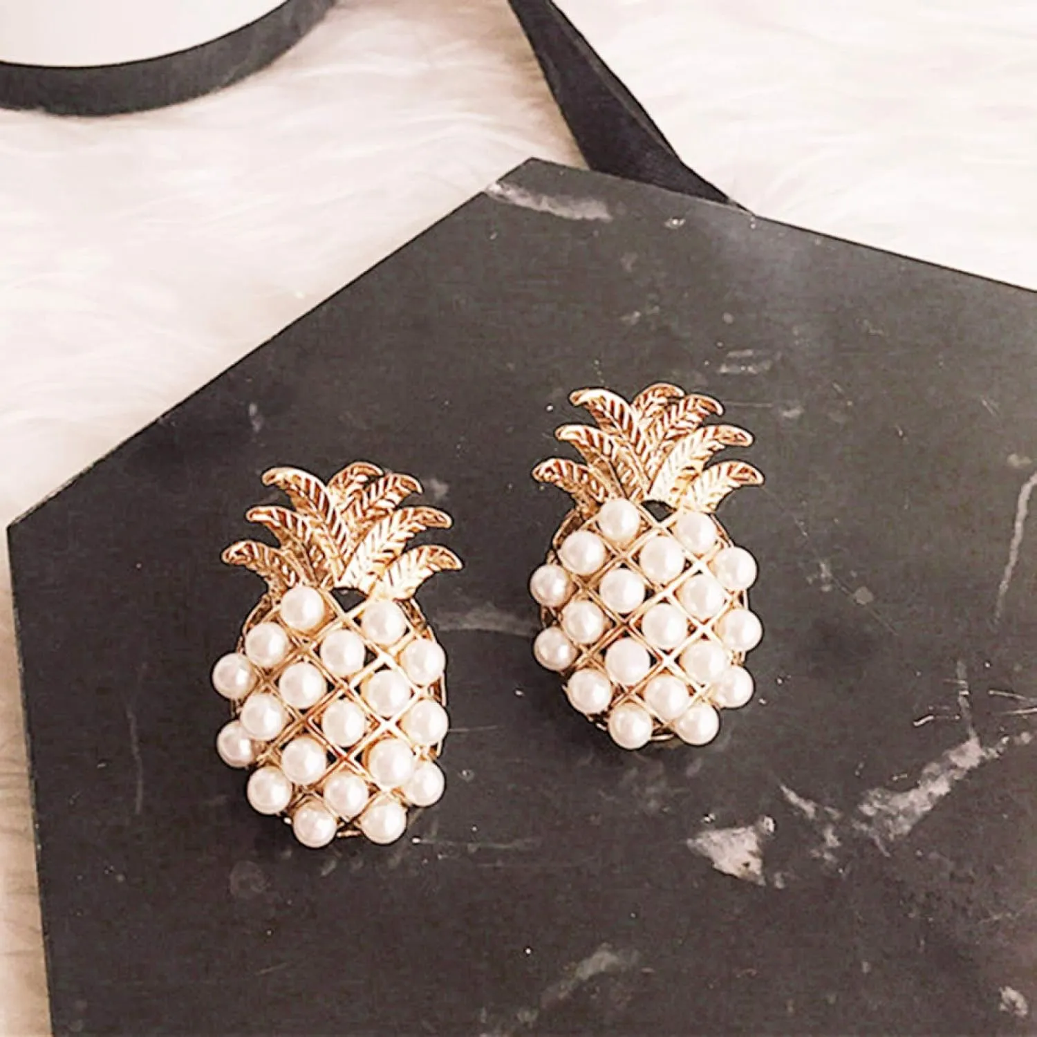 Earring Hoop Stud Drop & Dangle, Fashion Women Pineapple Shape Faux Pearl Inlaid Ear Studs Earrings Jewelry Gift for Women Teen Girls Birthday Christmas Friends Gift
