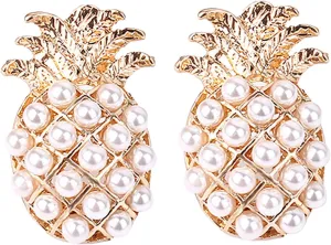 Earring Hoop Stud Drop & Dangle, Fashion Women Pineapple Shape Faux Pearl Inlaid Ear Studs Earrings Jewelry Gift for Women Teen Girls Birthday Christmas Friends Gift