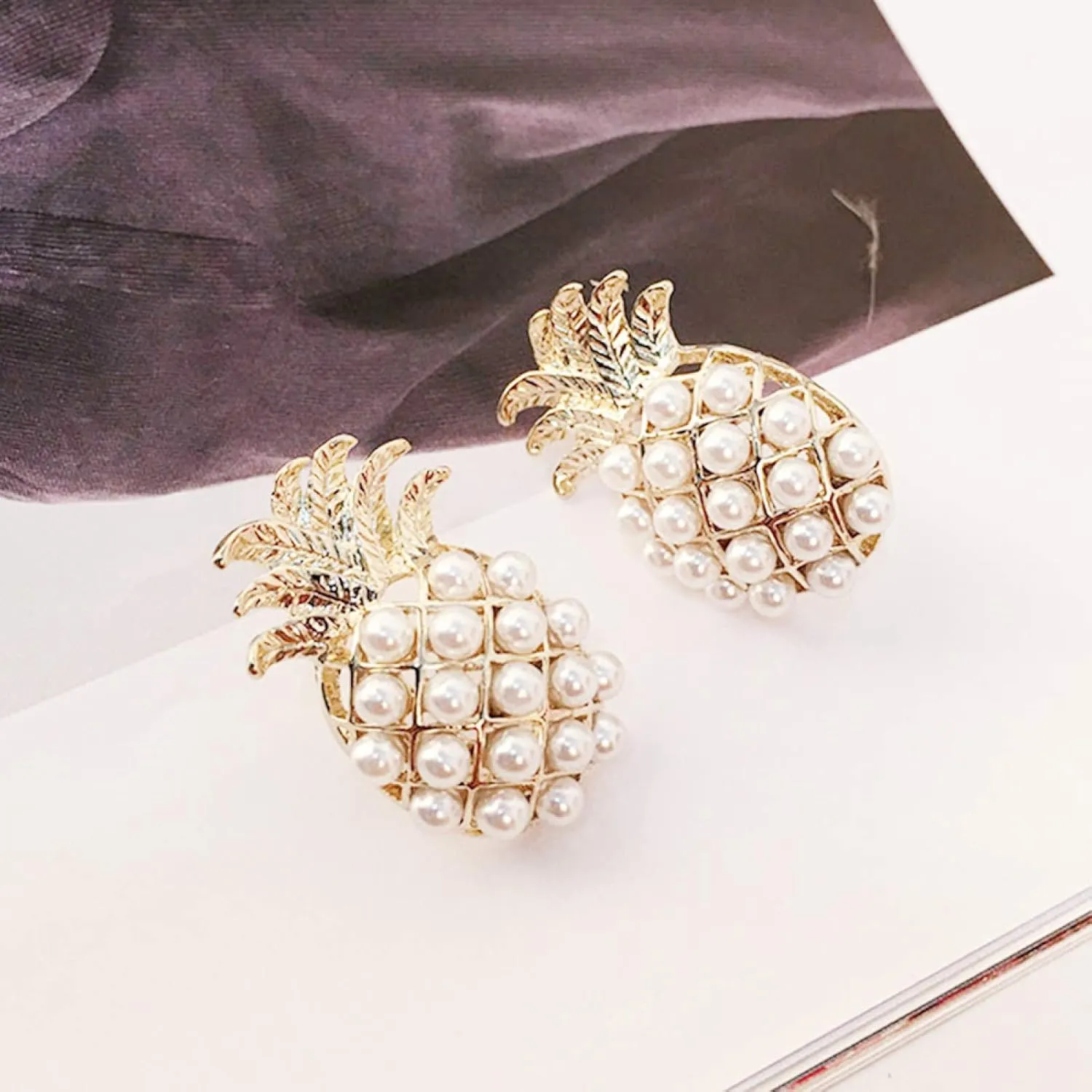 Earring Hoop Stud Drop & Dangle, Fashion Women Pineapple Shape Faux Pearl Inlaid Ear Studs Earrings Jewelry Gift for Women Teen Girls Birthday Christmas Friends Gift