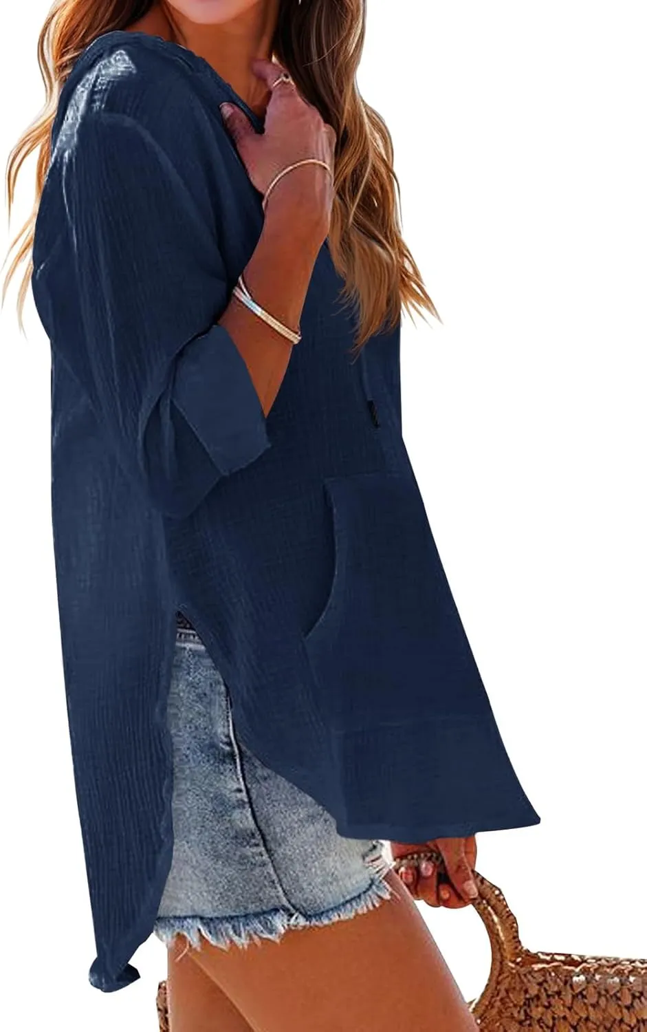 Ebifin Women's Beach Cover Up hoodies sweatshirt Long Sleeve V Neck Pocketed Hooded Shirt Top