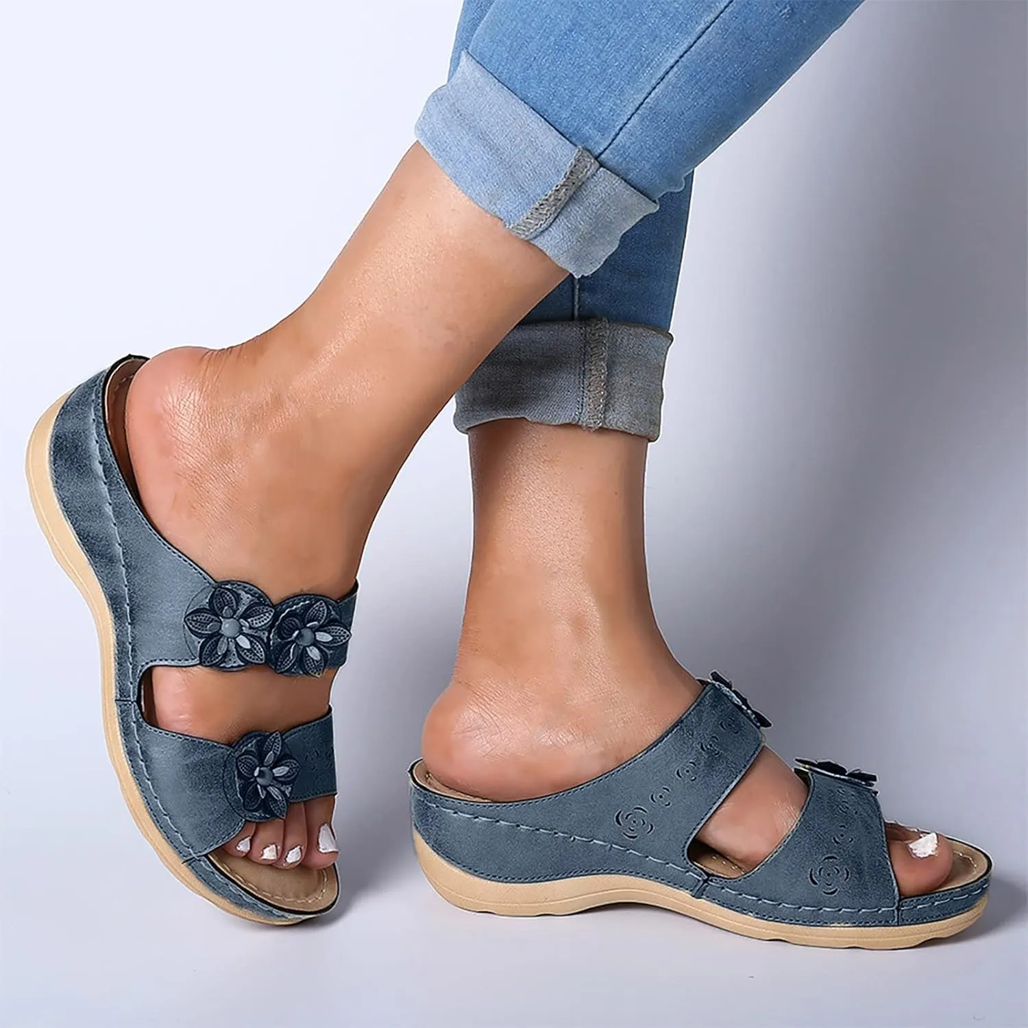 Eduavar Orthopedic Sandals for Women, Comfortable Sandals for Women Summer Open Toe Sandals Casual Beach Sandals Slippers