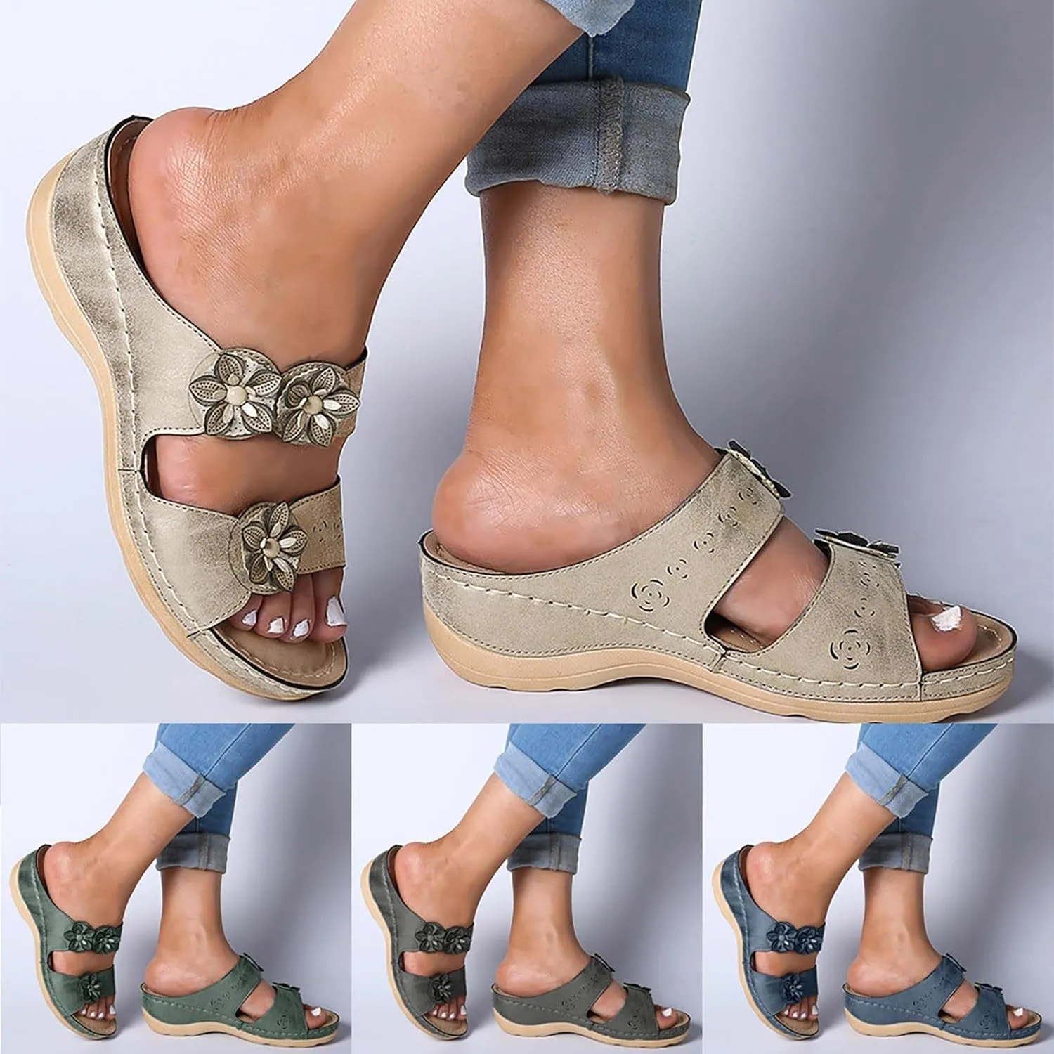Eduavar Orthopedic Sandals for Women, Comfortable Sandals for Women Summer Open Toe Sandals Casual Beach Sandals Slippers