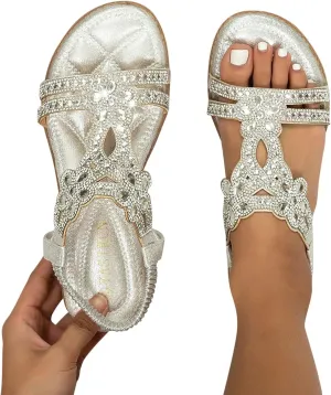 Eduavar Orthopedic Sandals for Women, Sandals Women Comfortable Cute Bohemia Sandals Summer Beach Crystal Peep Toe Sandals