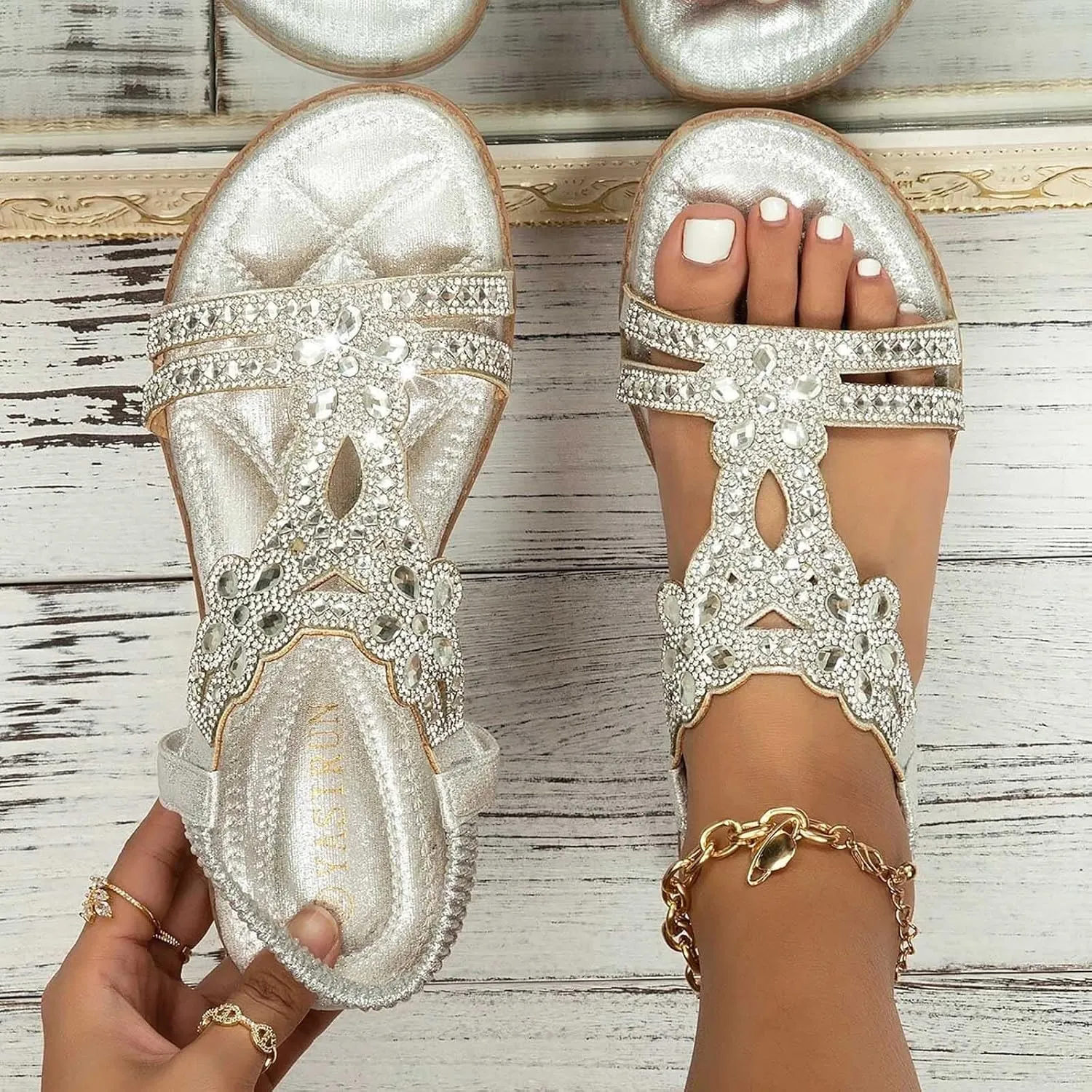 Eduavar Orthopedic Sandals for Women, Sandals Women Comfortable Cute Bohemia Sandals Summer Beach Crystal Peep Toe Sandals
