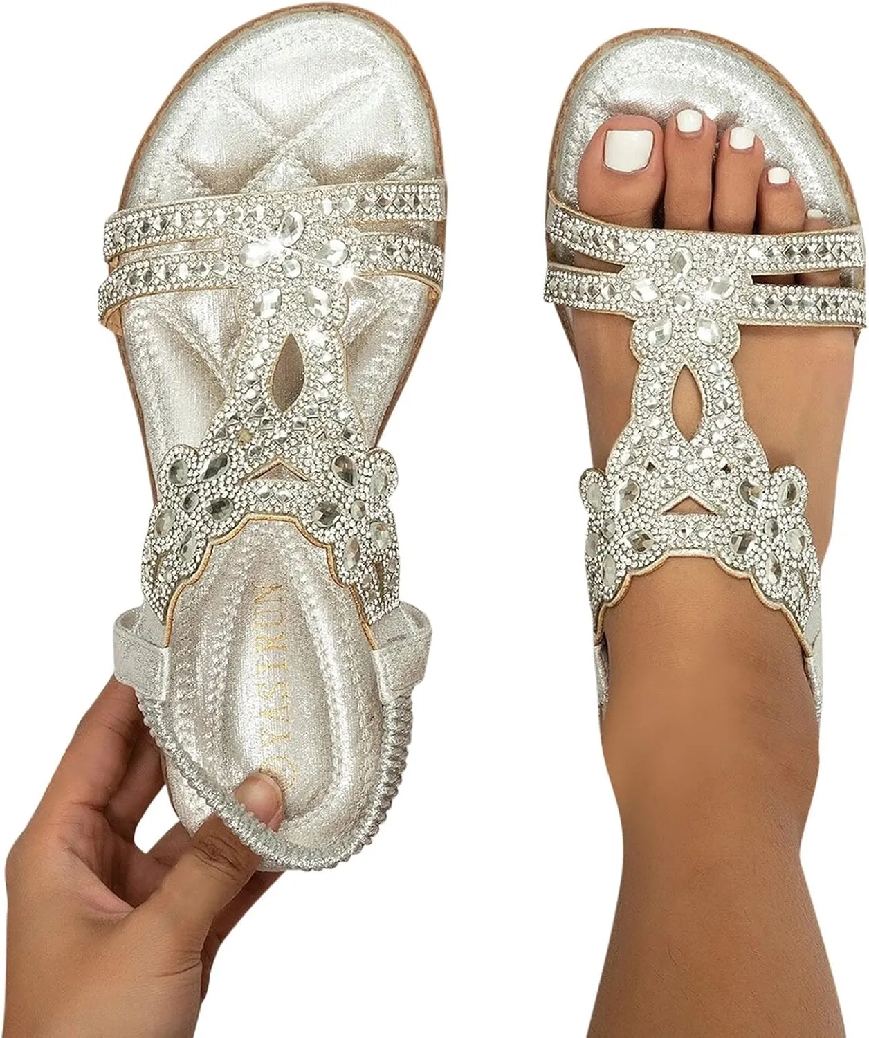 Eduavar Orthopedic Sandals for Women, Sandals Women Comfortable Cute Bohemia Sandals Summer Beach Crystal Peep Toe Sandals