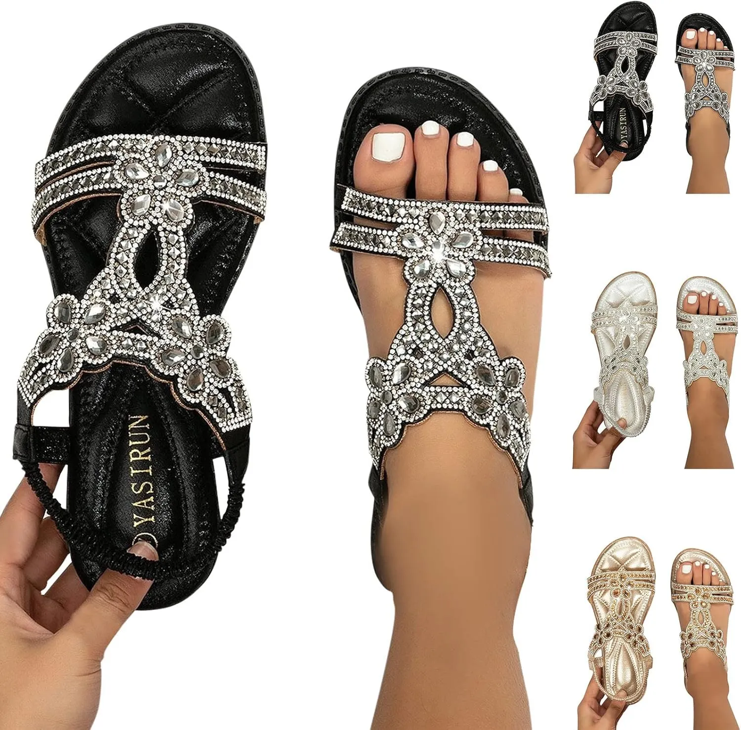 Eduavar Orthopedic Sandals for Women, Sandals Women Comfortable Cute Bohemia Sandals Summer Beach Crystal Peep Toe Sandals