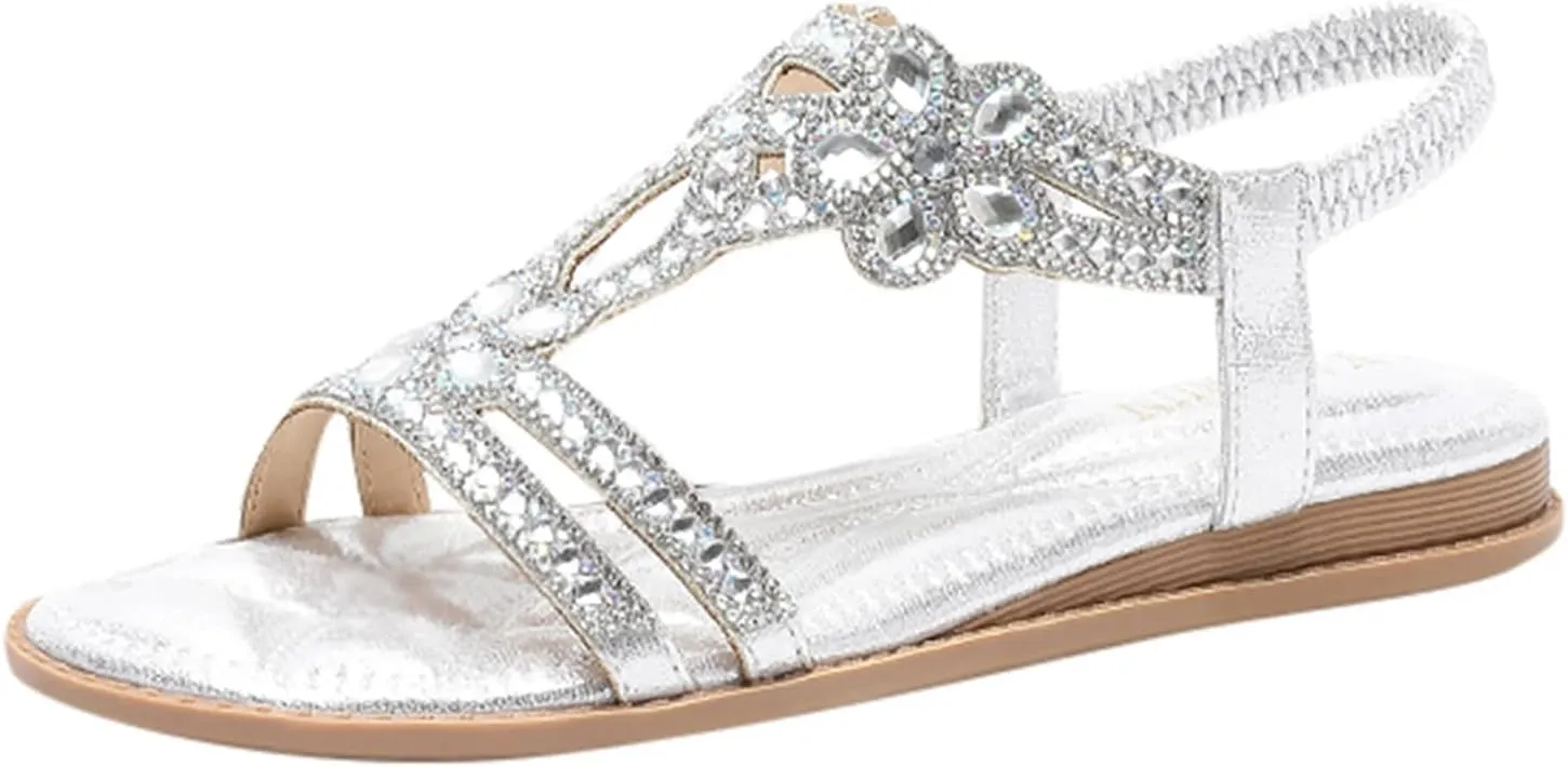 Eduavar Orthopedic Sandals for Women, Sandals Women Comfortable Cute Bohemia Sandals Summer Beach Crystal Peep Toe Sandals