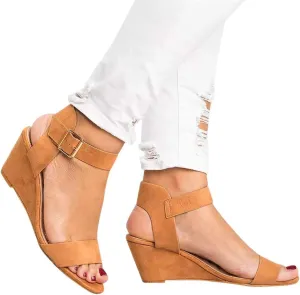 Eduavar Orthopedic Sandals for Women, Sandals Women Comfortable Open Toe Low Wedge Sandals Dressy Sandals with Ankle Strap