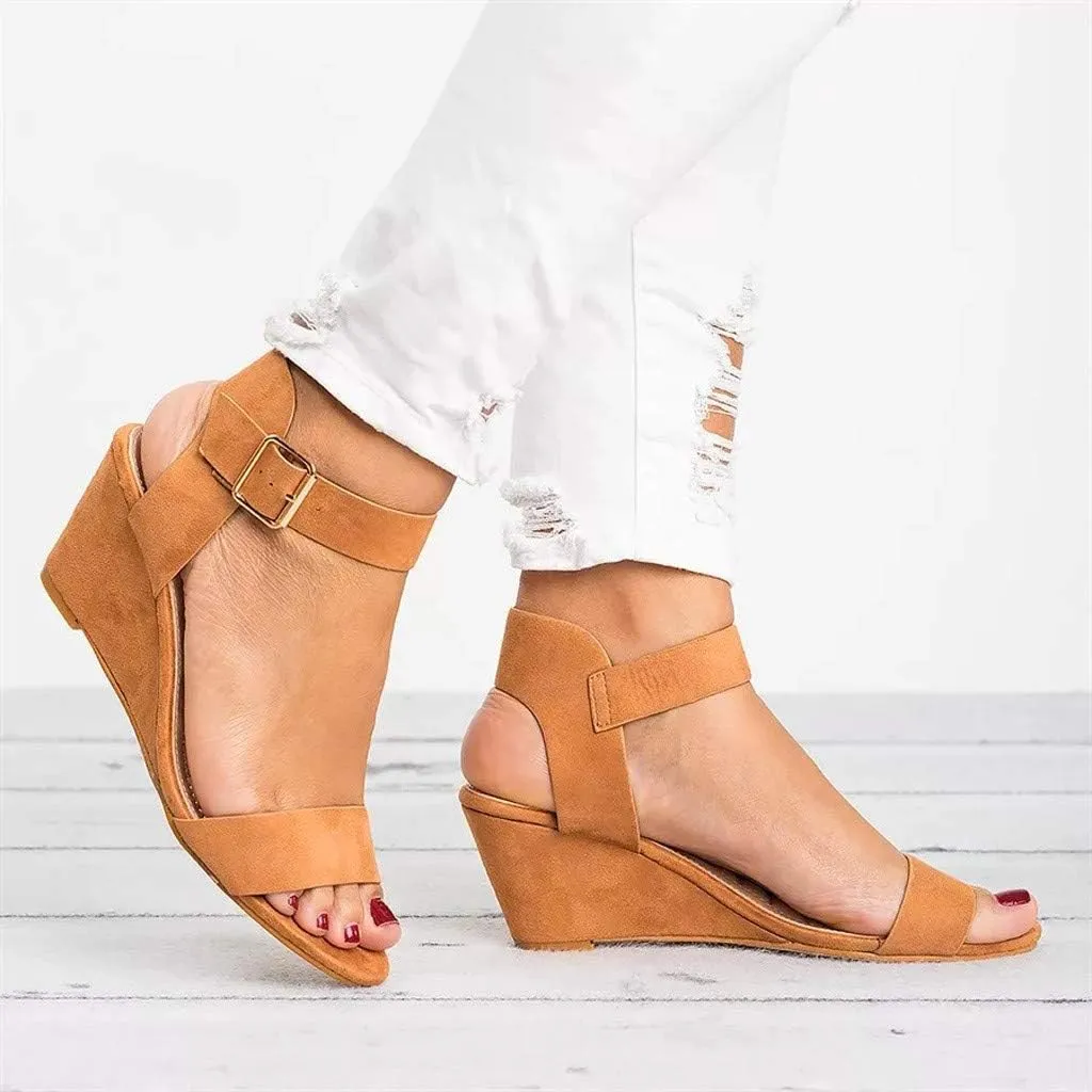 Eduavar Orthopedic Sandals for Women, Sandals Women Comfortable Open Toe Low Wedge Sandals Dressy Sandals with Ankle Strap
