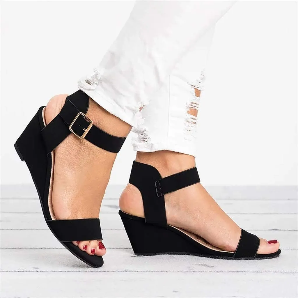 Eduavar Orthopedic Sandals for Women, Sandals Women Comfortable Open Toe Low Wedge Sandals Dressy Sandals with Ankle Strap