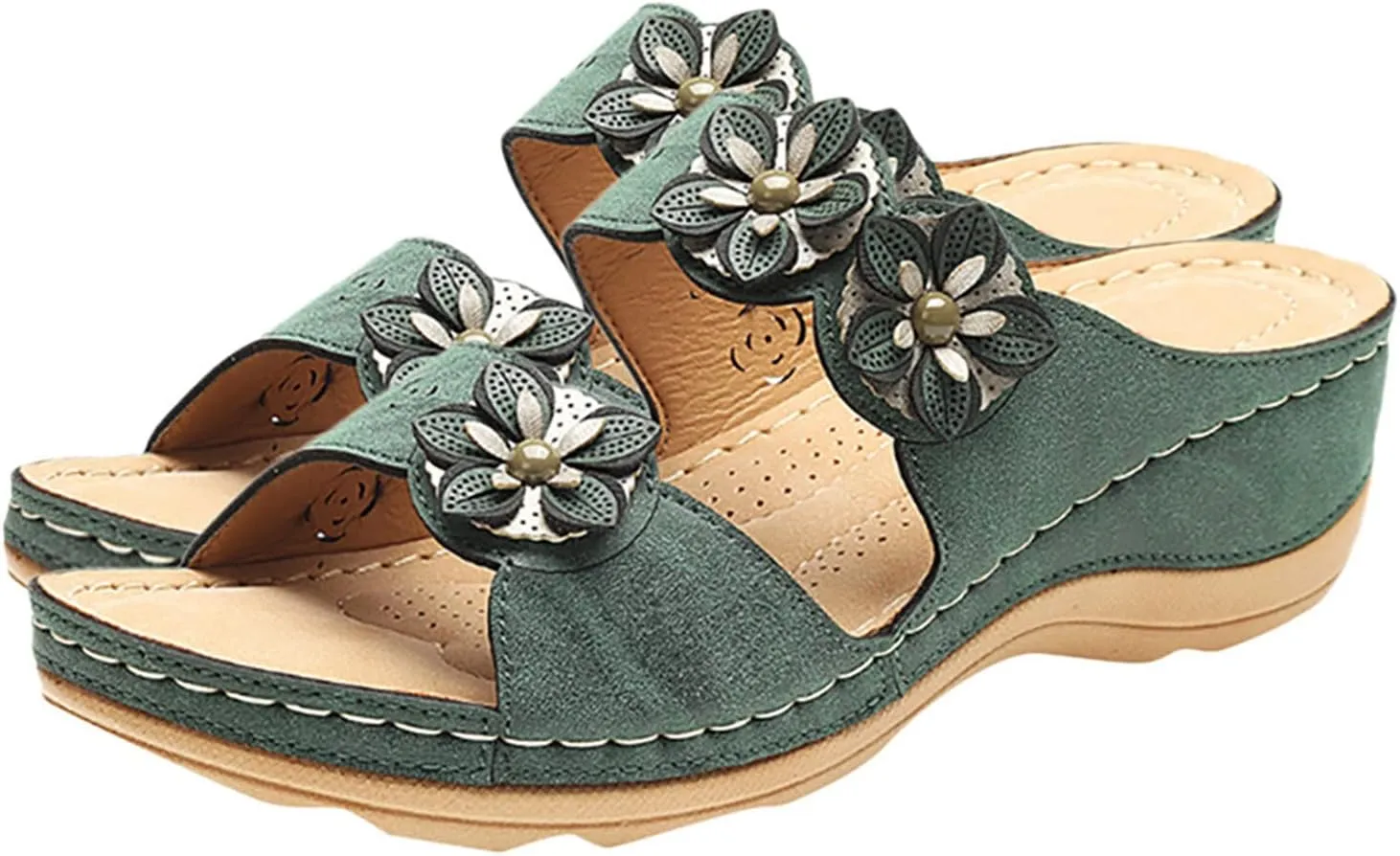 Eduavar Orthopedic Sandals for Women, Sandals Women Dressy Floral Sandals Breathable Open Toe Slip On Sandal Walking Slippers