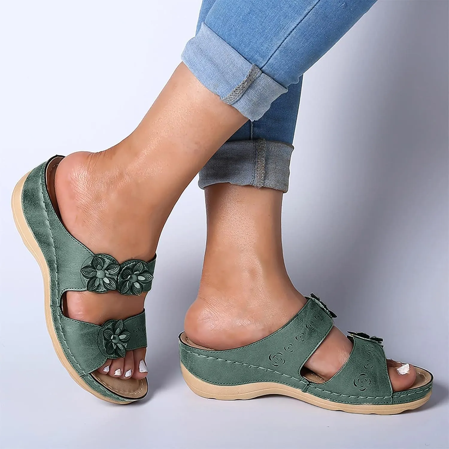Eduavar Orthopedic Sandals for Women, Sandals Women Dressy Floral Sandals Breathable Open Toe Slip On Sandal Walking Slippers