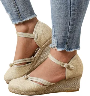 Eduavar Sandals for Women 2023, Sandals Women Dressy Summer Close Toe Sandals Comfy Breathable Wedge Platform Shoes