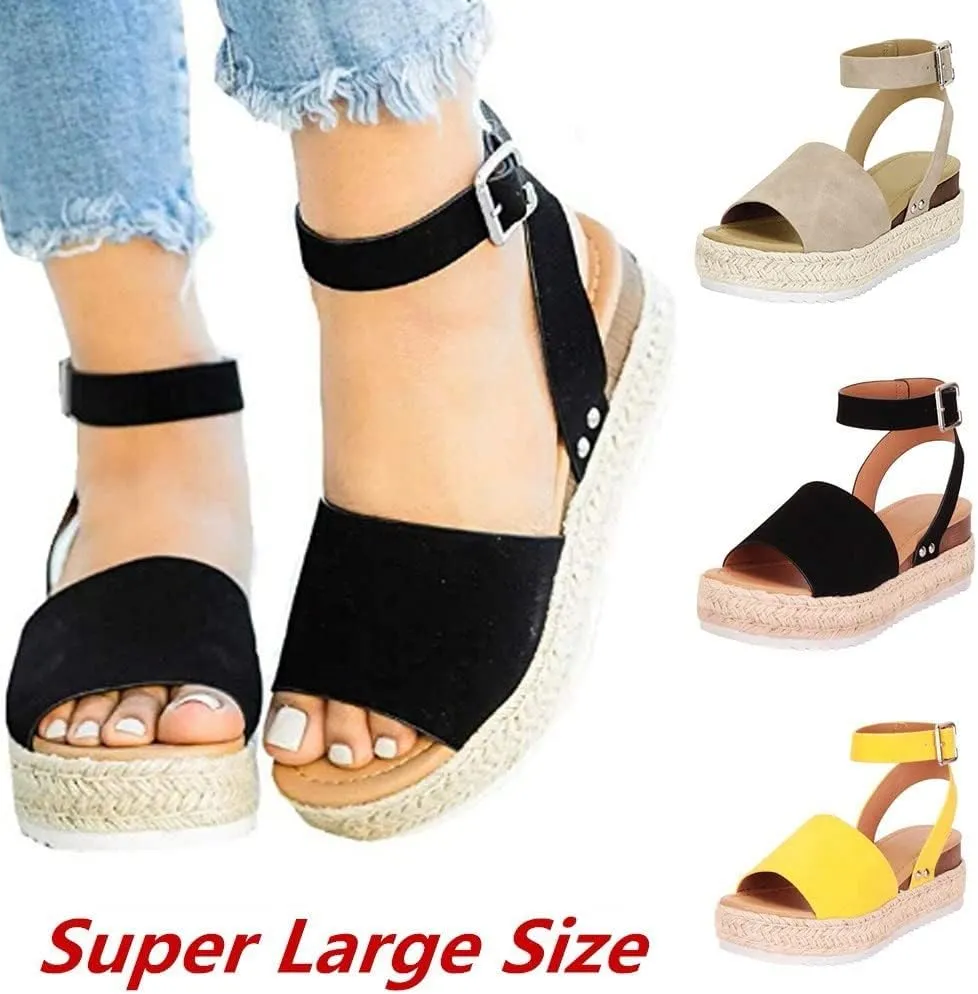 Eduavar Sandals for Women Casual Summer, Platform Sandals Women Dressy Open Toe Espadrille Sandals Shoes with Buckle Strap