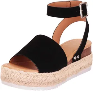 Eduavar Sandals for Women Casual Summer, Platform Sandals Women Dressy Open Toe Espadrille Sandals Shoes with Buckle Strap