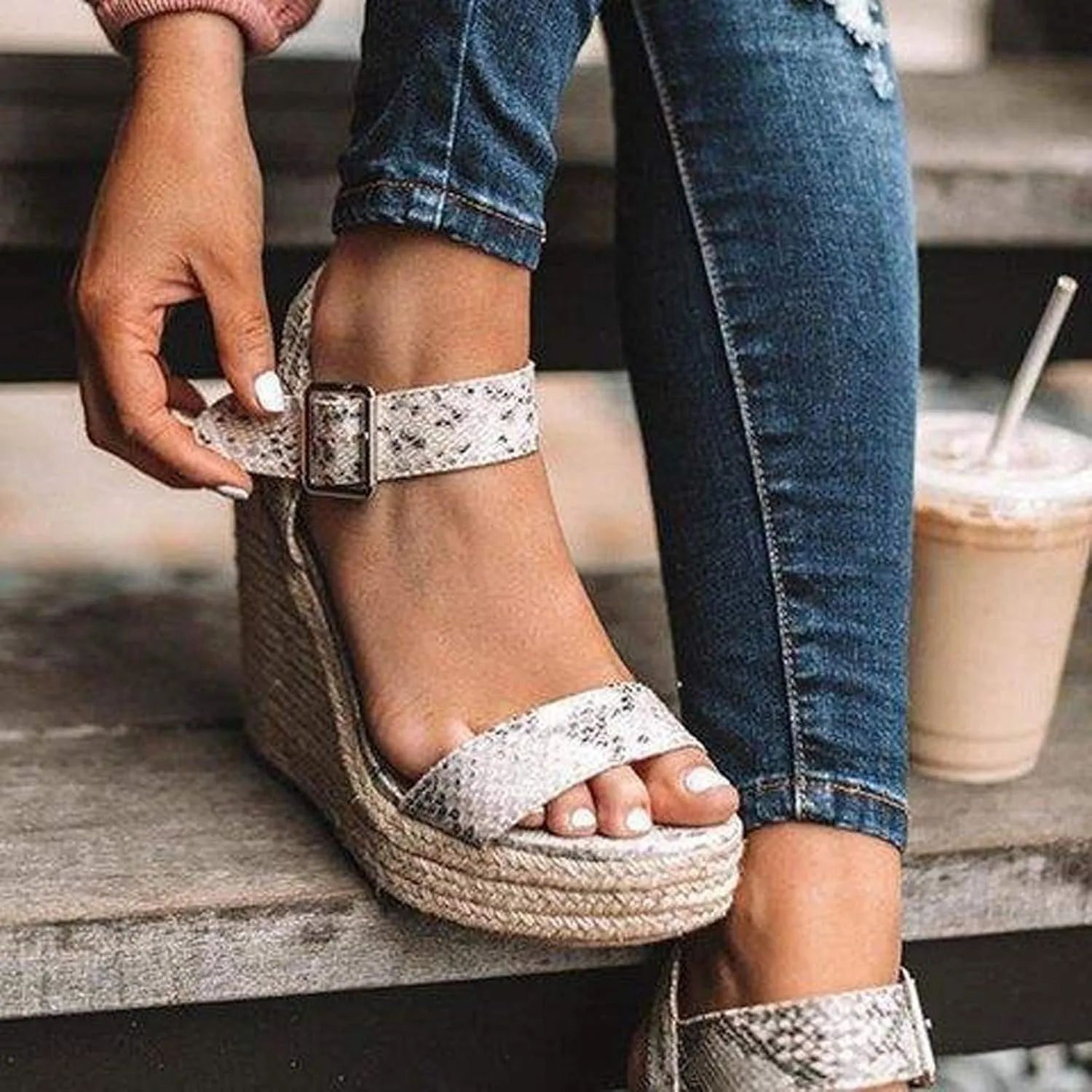 Eduavar Sandals for Women Casual Summer, Womens Sandals Comfortable Espadrille Platform Wedge Sandals with Buckle Strap