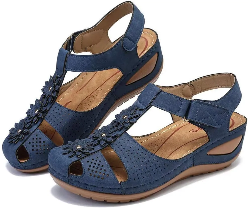 Eduavar Sandals Women Dressy Summer, Orthopedic Sandals for Women Comfortable Close Toe Sandals Cutout Wedge Sandals