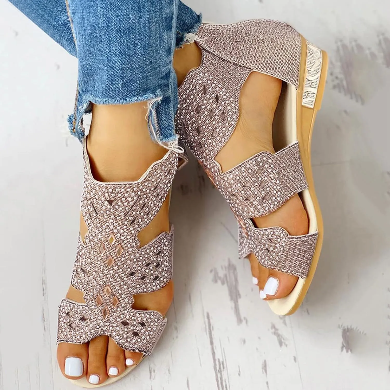 Eduavar Sandals Women Dressy Summer, Womens Sandals Summer Chunky Heel Sandals Open Toe Hollow Out Breathable Sandals