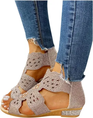 Eduavar Sandals Women Dressy Summer, Womens Sandals Summer Chunky Heel Sandals Open Toe Hollow Out Breathable Sandals