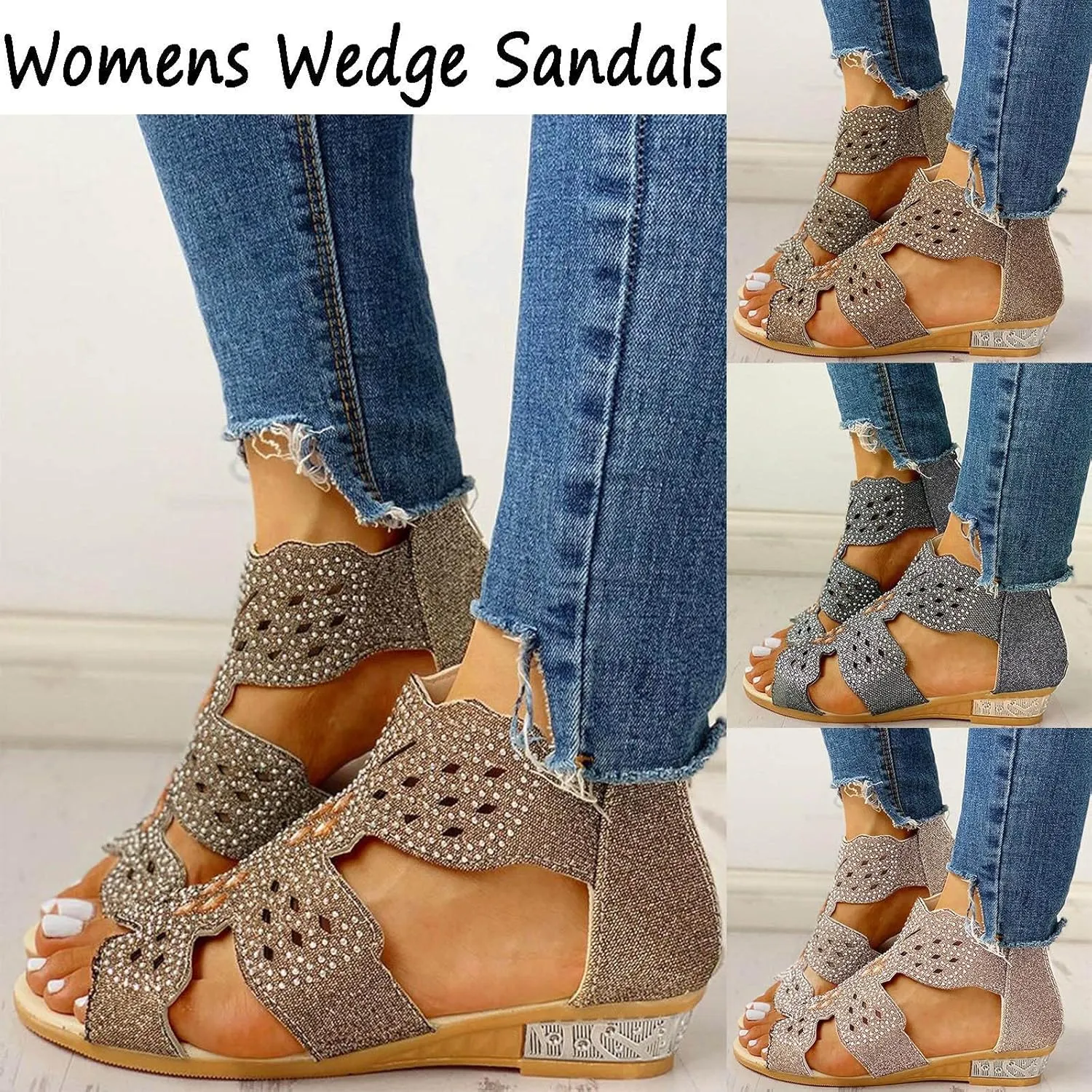 Eduavar Sandals Women Dressy Summer, Womens Sandals Summer Chunky Heel Sandals Open Toe Hollow Out Breathable Sandals