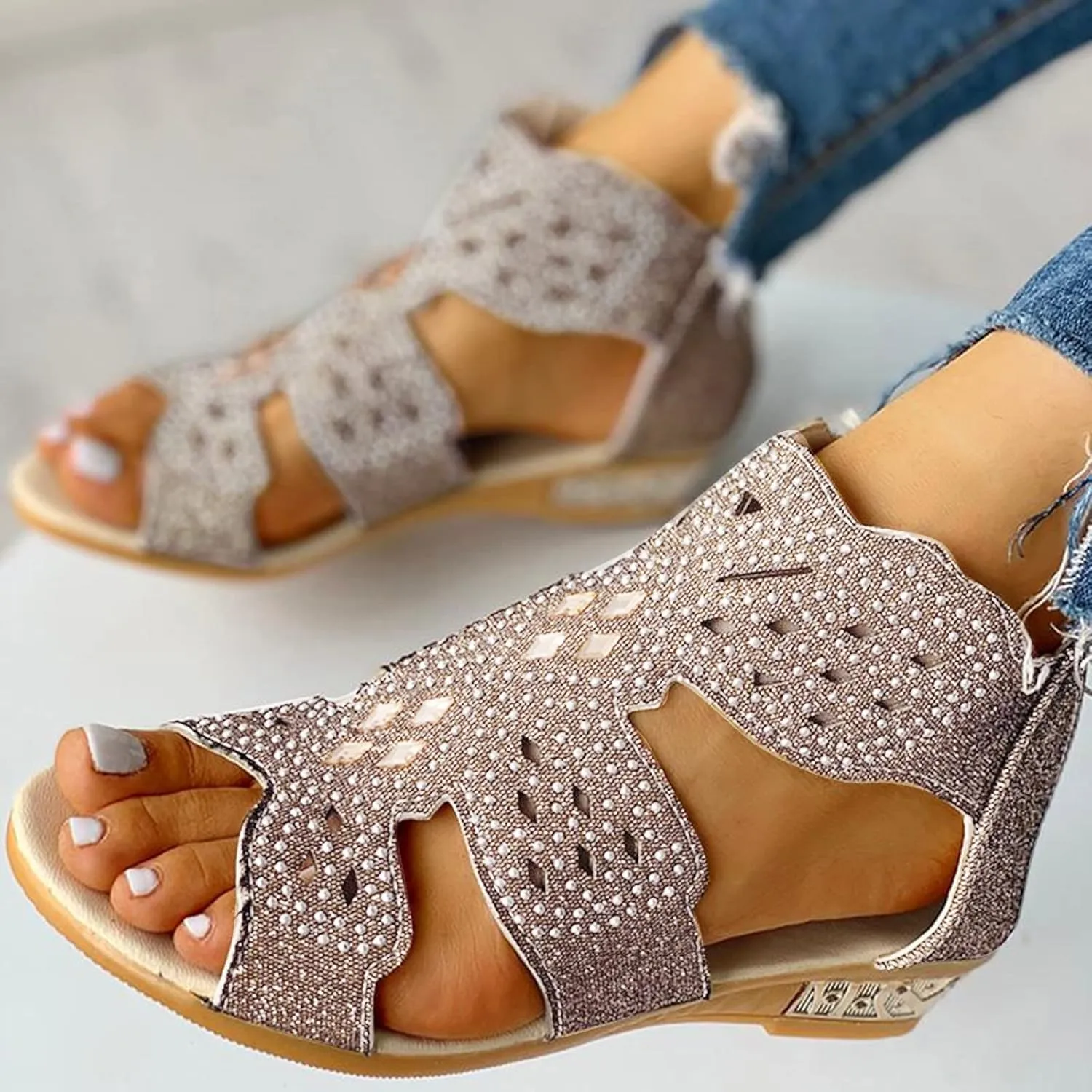 Eduavar Sandals Women Dressy Summer, Womens Sandals Summer Chunky Heel Sandals Open Toe Hollow Out Breathable Sandals
