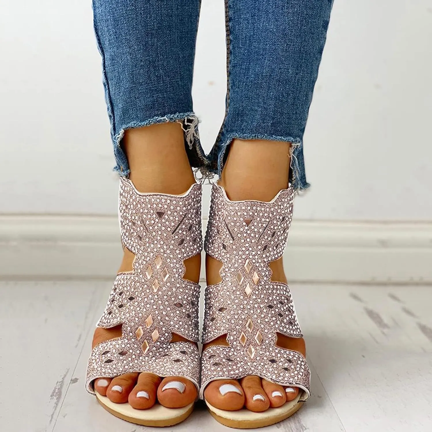 Eduavar Sandals Women Dressy Summer, Womens Sandals Summer Chunky Heel Sandals Open Toe Hollow Out Breathable Sandals