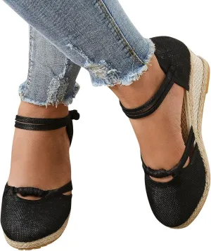 Eduavar Summer Sandals for Women, Orthopedic Sandals for Women Comfy Espadrille Wedge Platform Sandal Close Toe Shoes