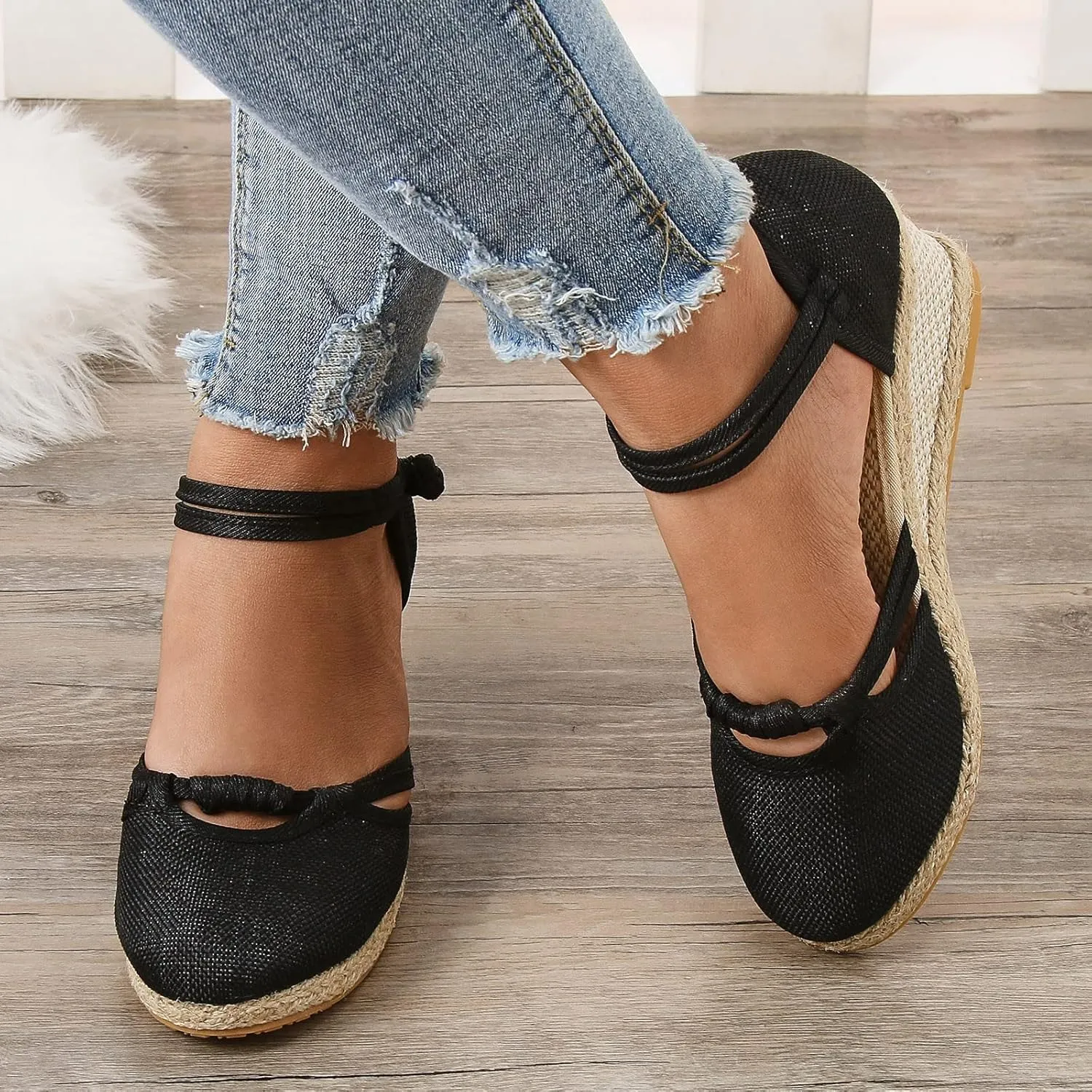 Eduavar Summer Sandals for Women, Orthopedic Sandals for Women Comfy Espadrille Wedge Platform Sandal Close Toe Shoes