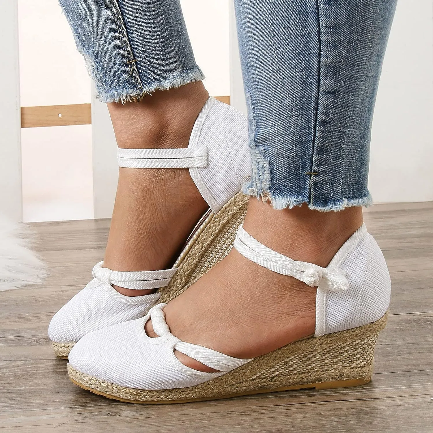 Eduavar Summer Sandals for Women, Orthopedic Sandals for Women Comfy Espadrille Wedge Platform Sandal Close Toe Shoes