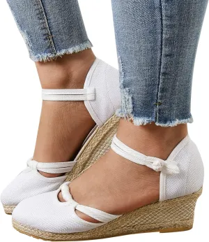 Eduavar Summer Sandals for Women, Orthopedic Sandals for Women Comfy Espadrille Wedge Platform Sandal Close Toe Shoes
