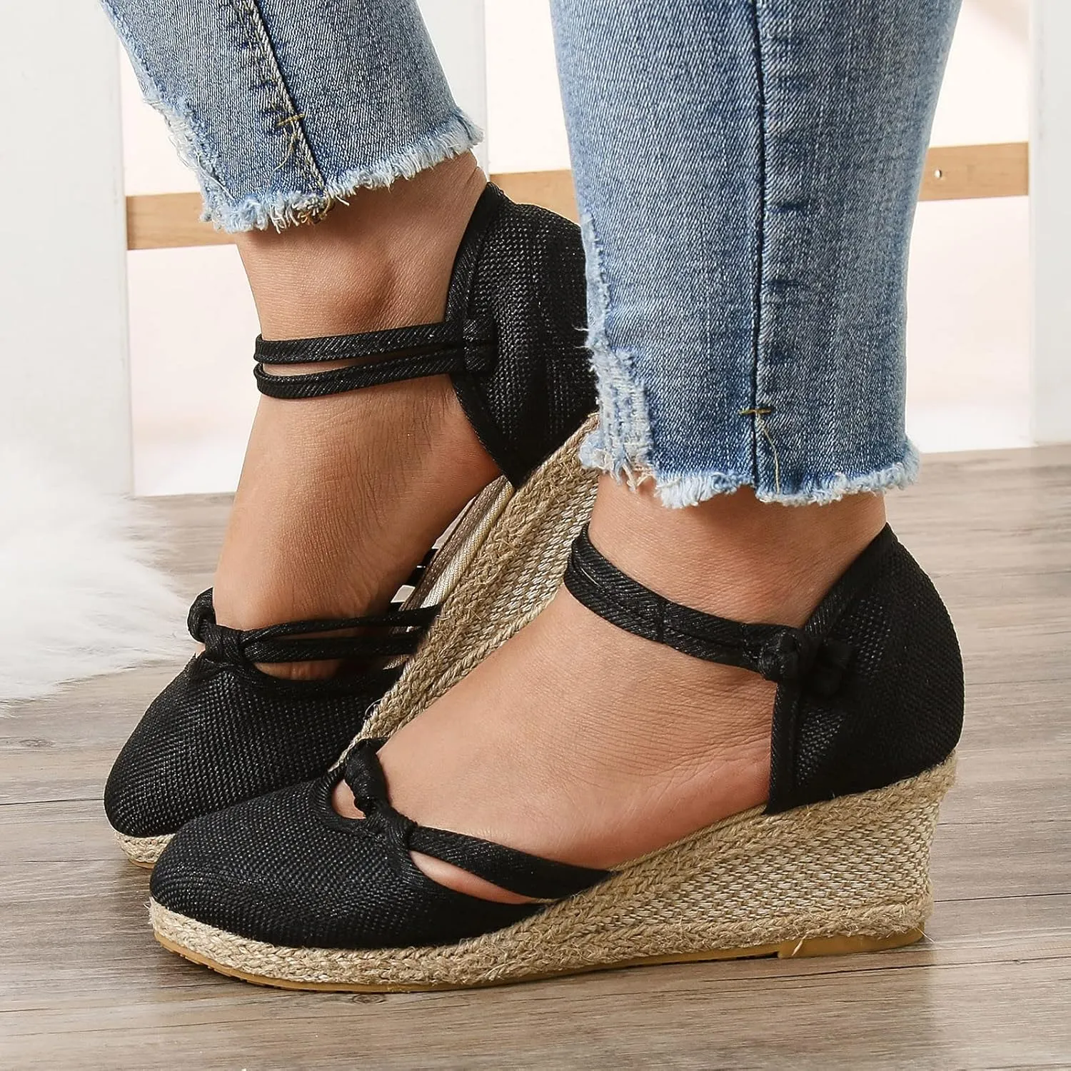 Eduavar Summer Sandals for Women, Orthopedic Sandals for Women Comfy Espadrille Wedge Platform Sandal Close Toe Shoes