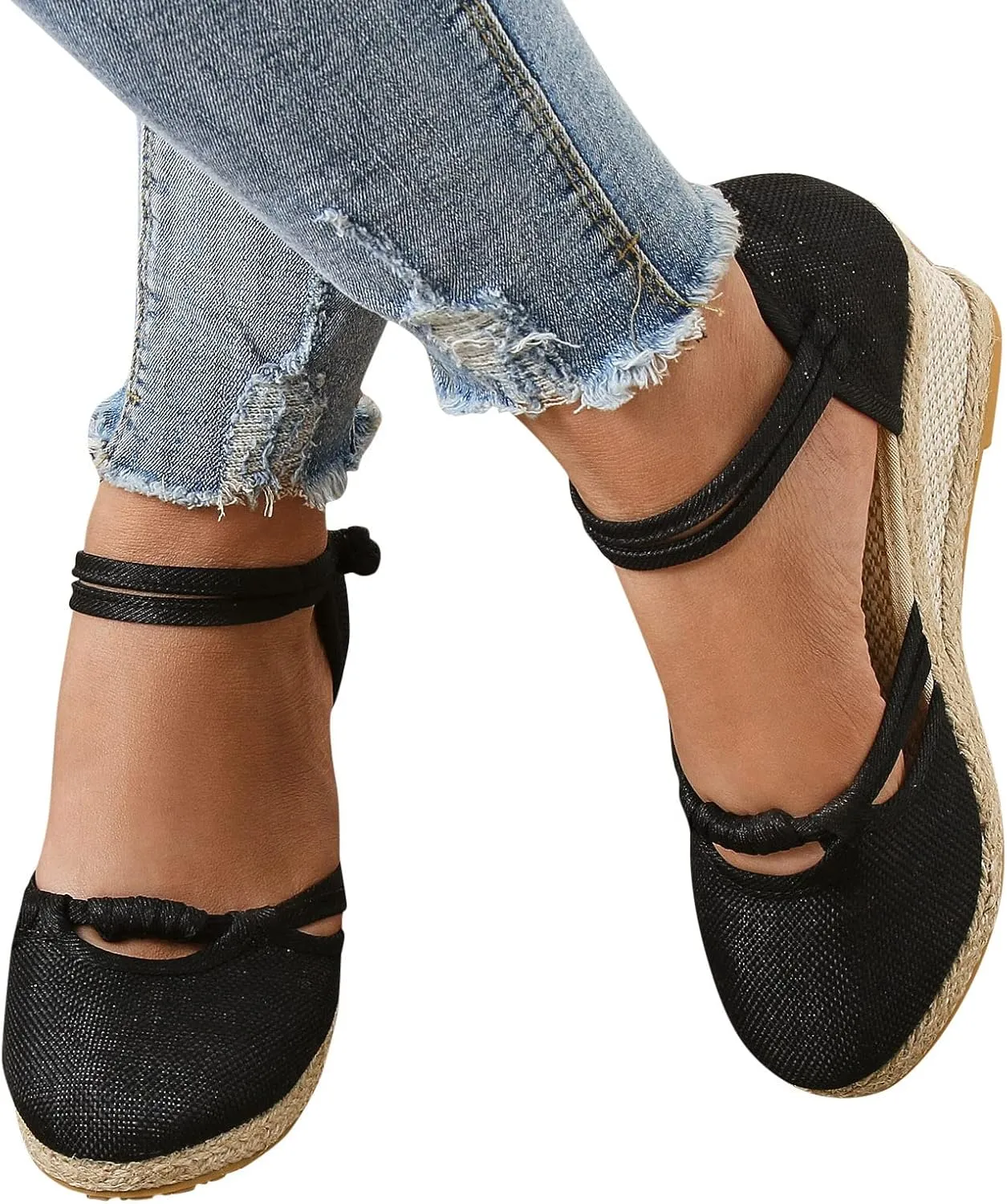 Eduavar Summer Sandals for Women, Orthopedic Sandals for Women Comfy Espadrille Wedge Platform Sandal Close Toe Shoes
