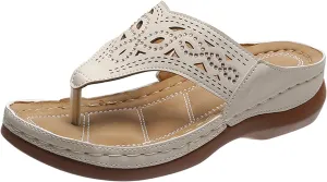 Eduavar Wedge Sandals for Women Dressy, Sandals Women Retro Breathable Hollow Out Flip Flops Summer Beach Sandals Slippers