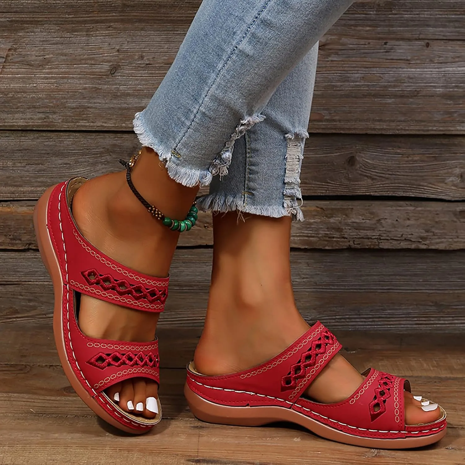 Eduavar Womens Sandals, Sandals for Women Dressy Summer Breathable Peep Toe Sandals Slip On Wedge Sandals