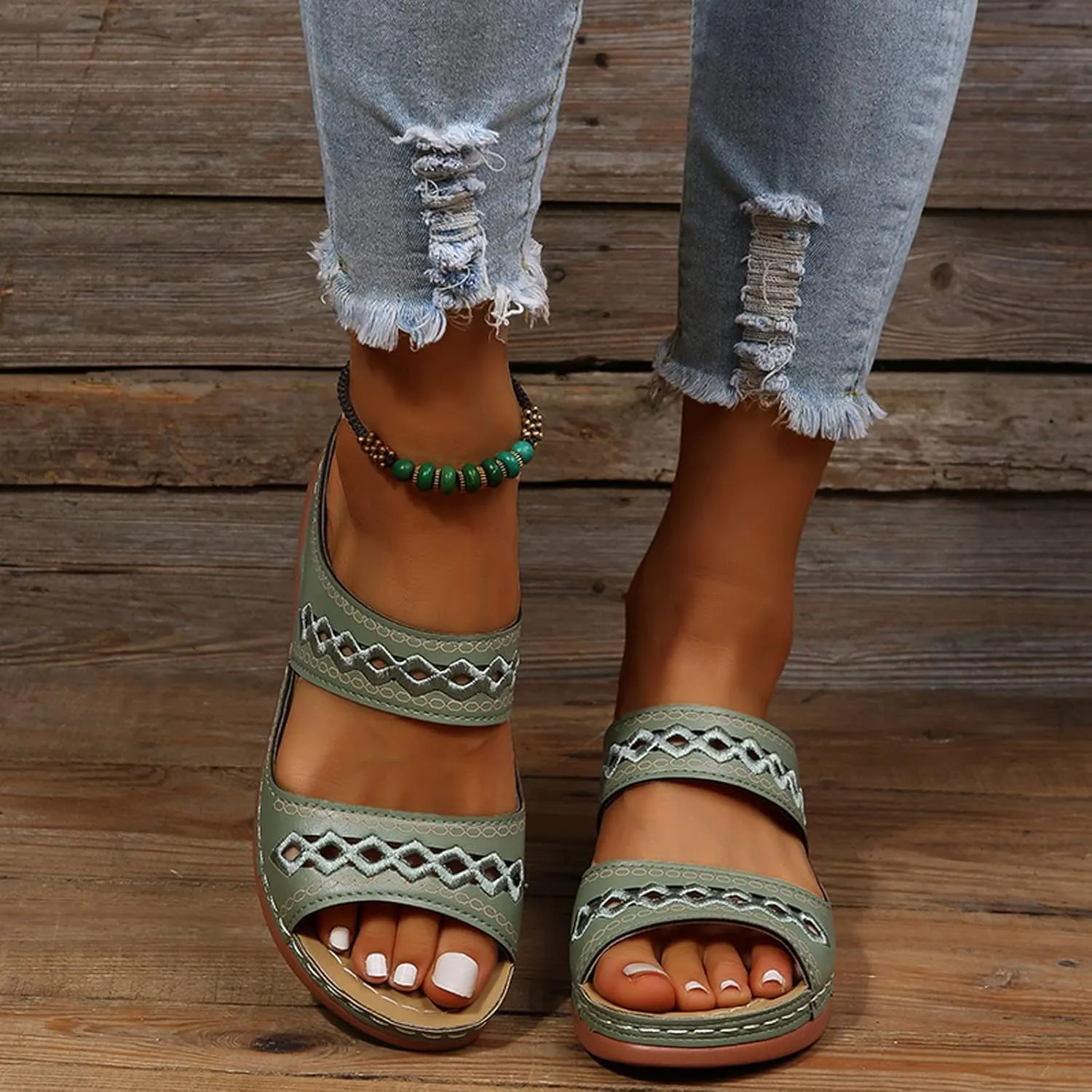 Eduavar Womens Sandals, Sandals for Women Dressy Summer Breathable Peep Toe Sandals Slip On Wedge Sandals
