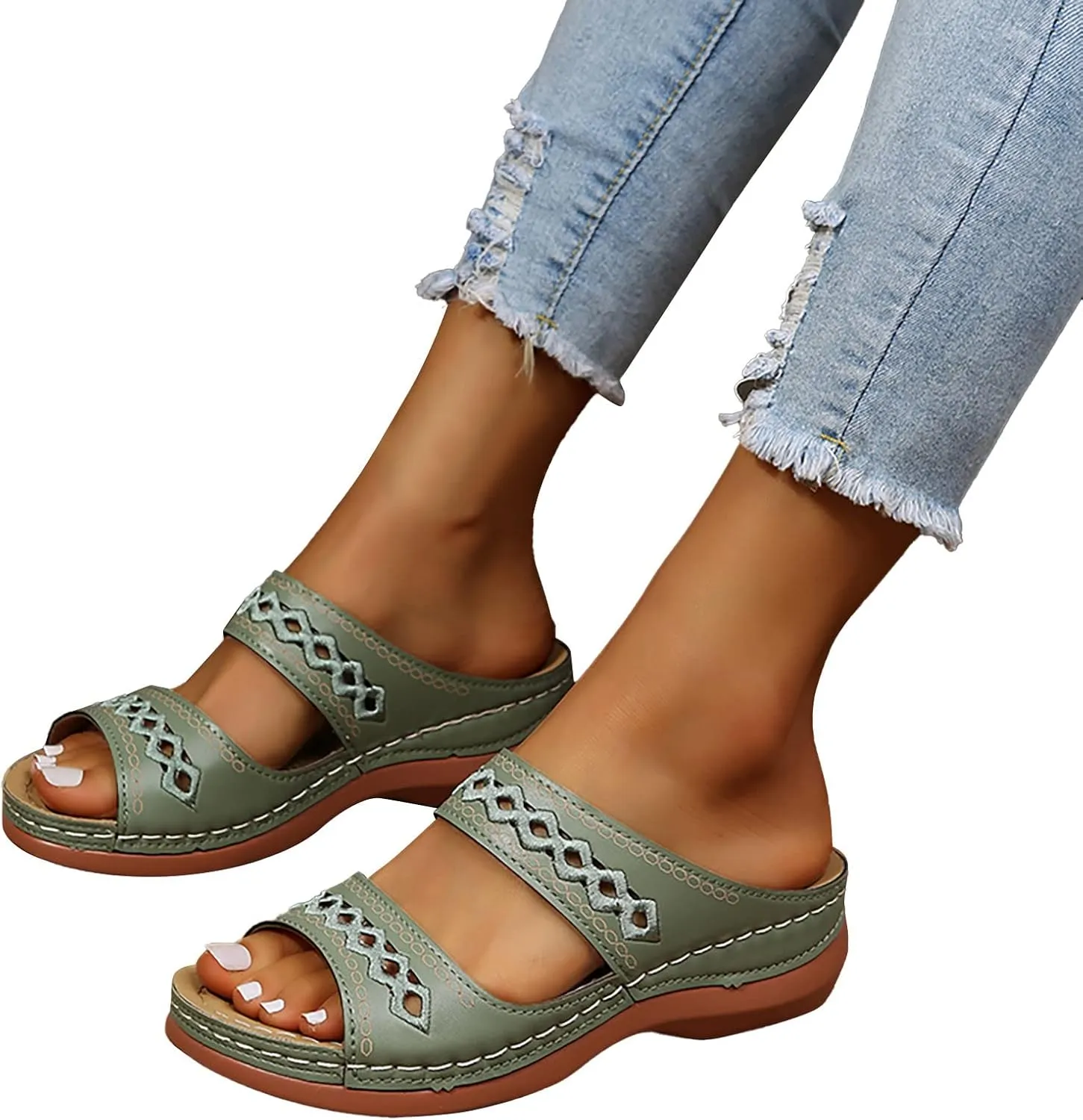 Eduavar Womens Sandals, Sandals for Women Dressy Summer Breathable Peep Toe Sandals Slip On Wedge Sandals
