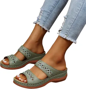 Eduavar Womens Sandals, Sandals for Women Dressy Summer Breathable Peep Toe Sandals Slip On Wedge Sandals