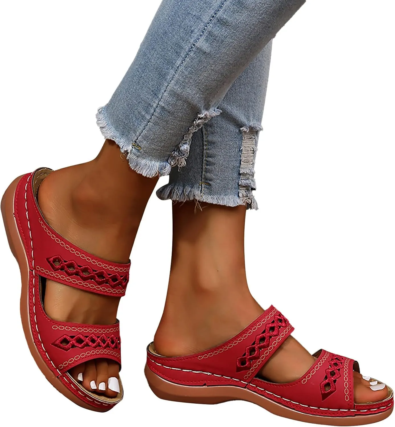 Eduavar Womens Sandals, Sandals for Women Dressy Summer Breathable Peep Toe Sandals Slip On Wedge Sandals