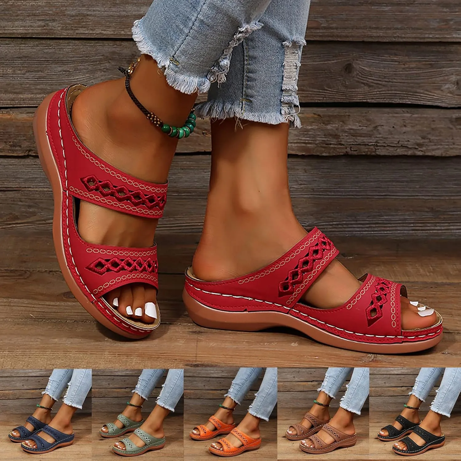 Eduavar Womens Sandals, Sandals for Women Dressy Summer Breathable Peep Toe Sandals Slip On Wedge Sandals