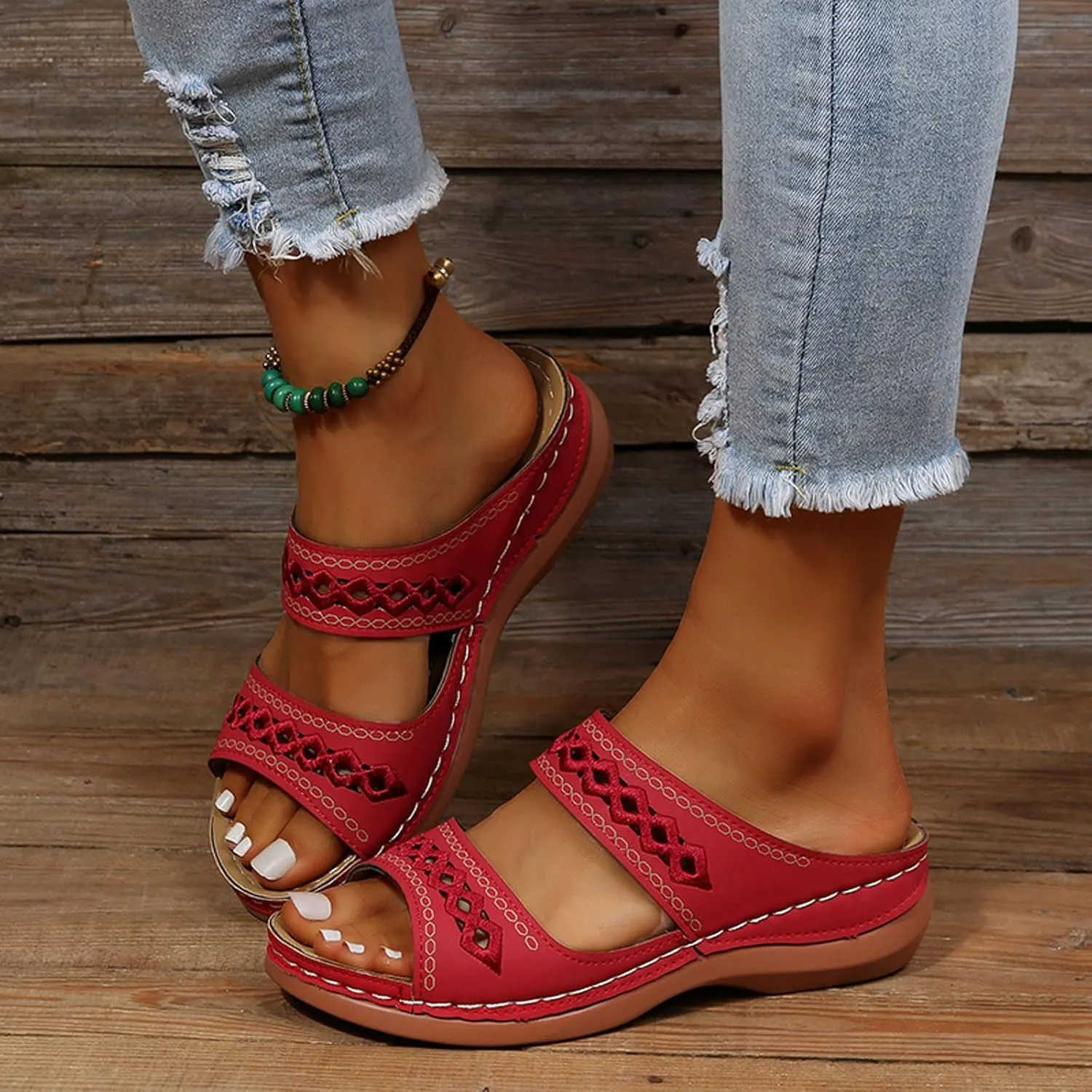 Eduavar Womens Sandals, Sandals for Women Dressy Summer Breathable Peep Toe Sandals Slip On Wedge Sandals
