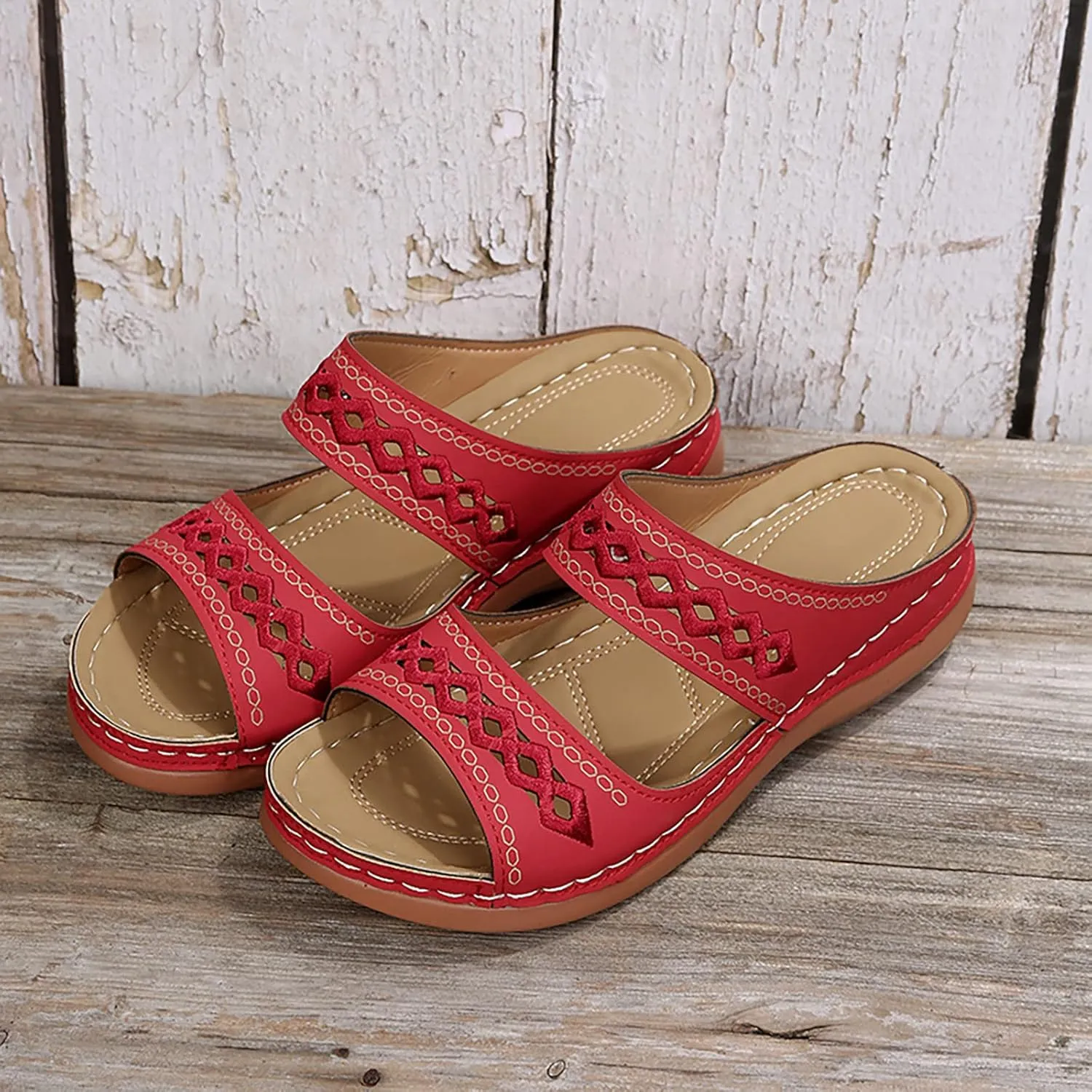 Eduavar Womens Sandals, Sandals for Women Dressy Summer Breathable Peep Toe Sandals Slip On Wedge Sandals