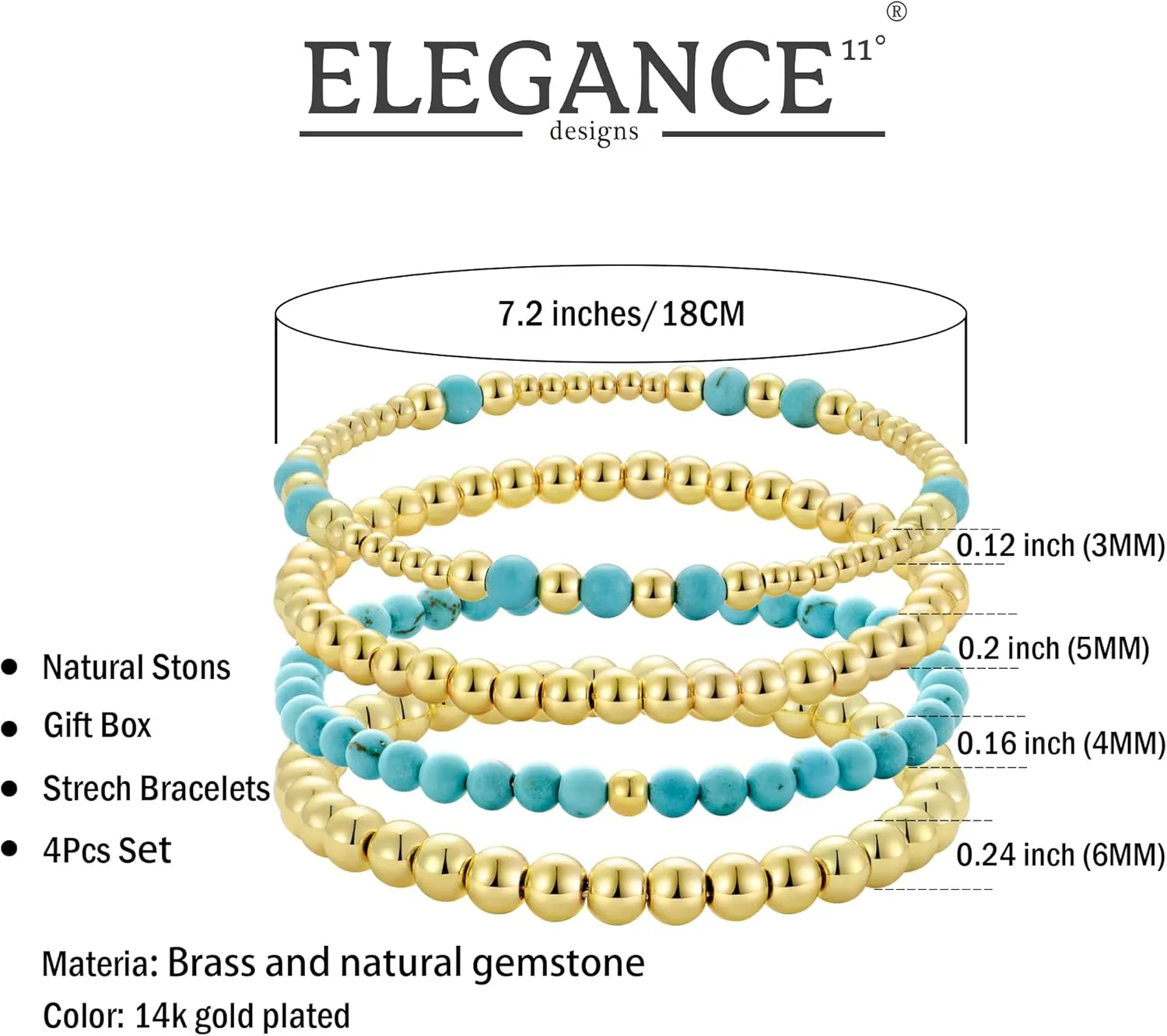 Elegance 11 designs Gold Beaded Bracelets For Women Natural Stone Stretch 14k Gold Plated Bead Ball Bracelet Stack Set Layered Bracelets For Women Minimalist Jewelry Gifts