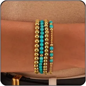 Elegance 11 designs Gold Beaded Bracelets For Women Natural Stone Stretch 14k Gold Plated Bead Ball Bracelet Stack Set Layered Bracelets For Women Minimalist Jewelry Gifts