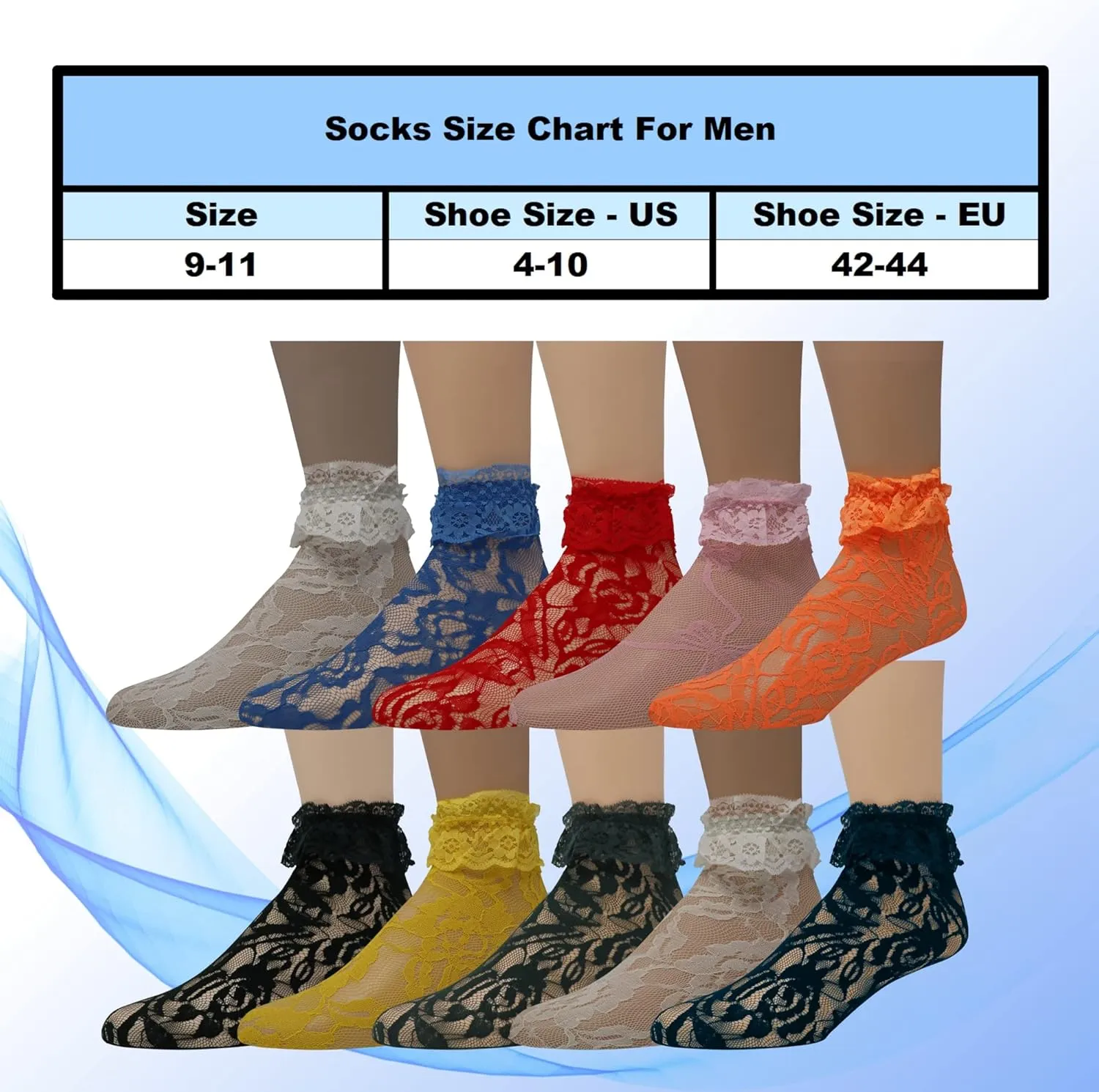 EMEM Apparel Women's Lace Anklet Socks with Ruffle