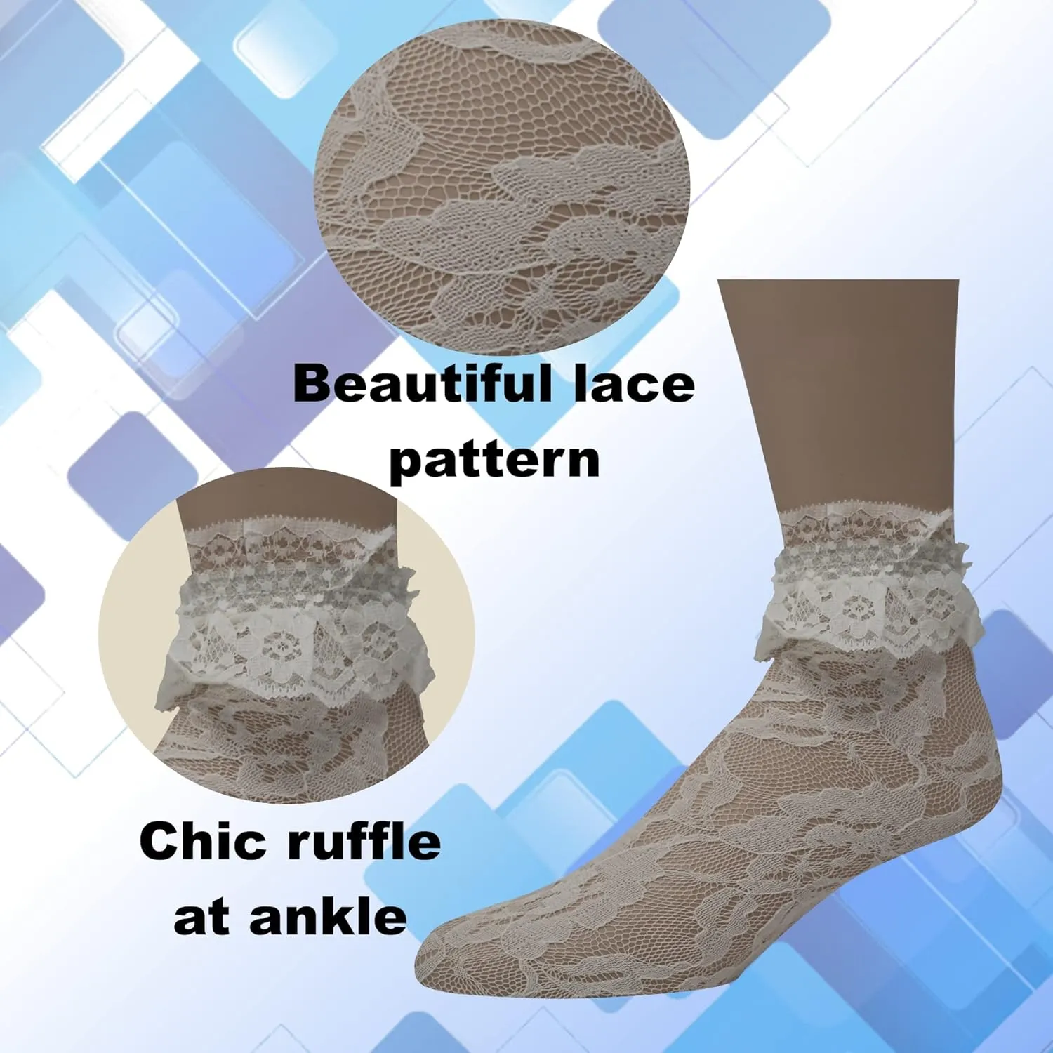 EMEM Apparel Women's Lace Anklet Socks with Ruffle