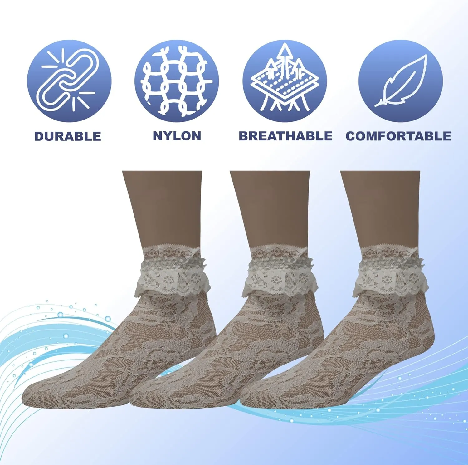 EMEM Apparel Women's Lace Anklet Socks with Ruffle